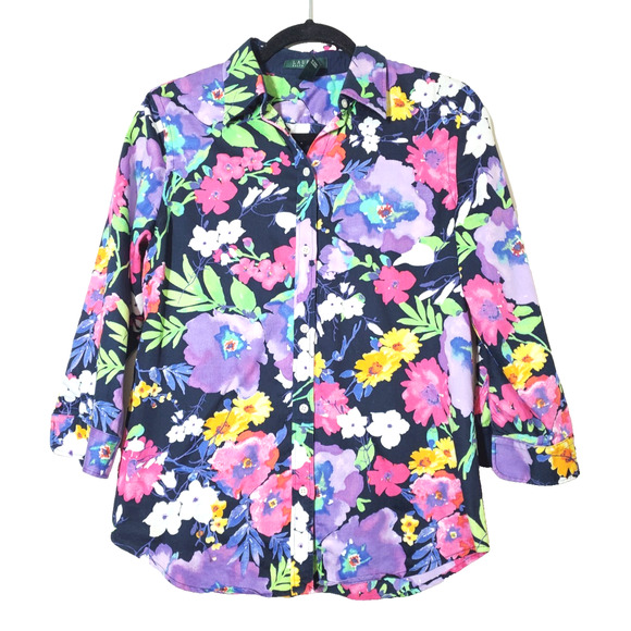 Lauren Ralph Lauren Tops - Lauren Ralph Lauren Womens Medium Top Button‎ Front Long Sleeve Floral Colorful